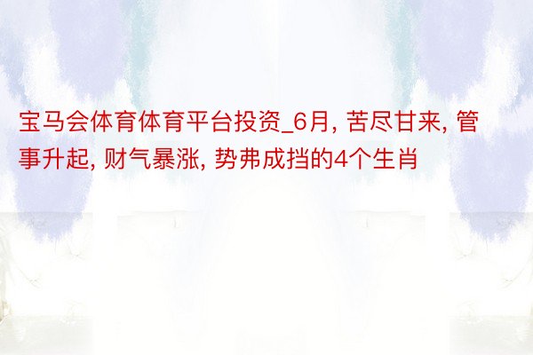 宝马会体育体育平台投资_6月, 苦尽甘来, 管事升起, 财气暴涨, 势弗成挡的4个生肖