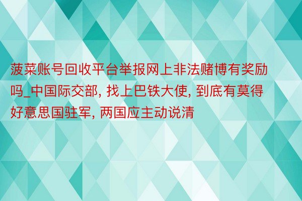 菠菜账号回收平台举报网上非法赌博有奖励吗_中国际交部， 找上巴铁大使， 到底有莫得好意思国驻军， 两国应主动说清