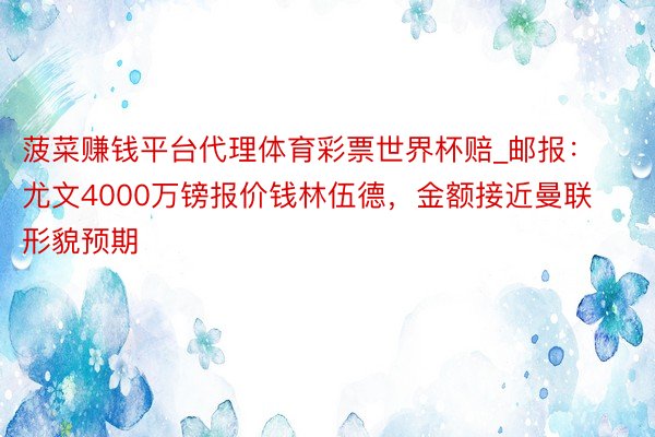 菠菜赚钱平台代理体育彩票世界杯赔_邮报：尤文4000万镑报价钱林伍德，金额接近曼联形貌预期